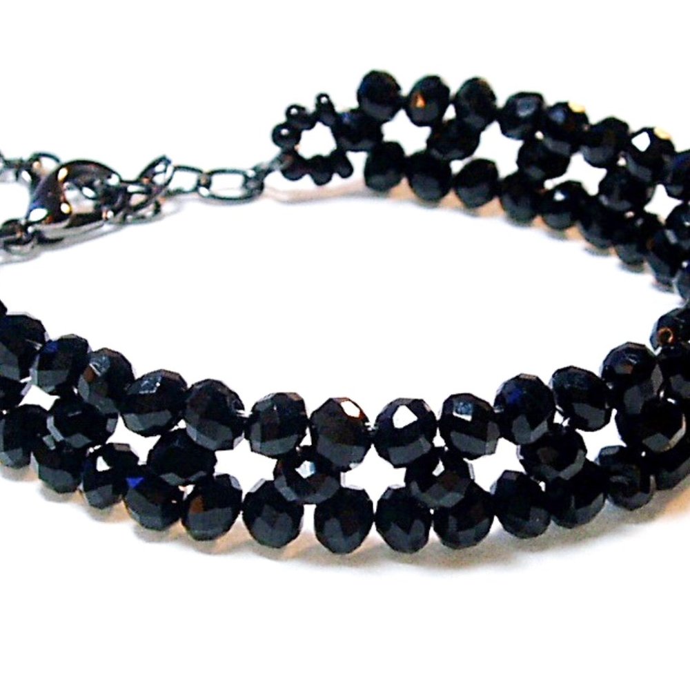 Black Crystal Bracelet/ Unique Handmade Beaded Adjustable Sparkling Bracelet
